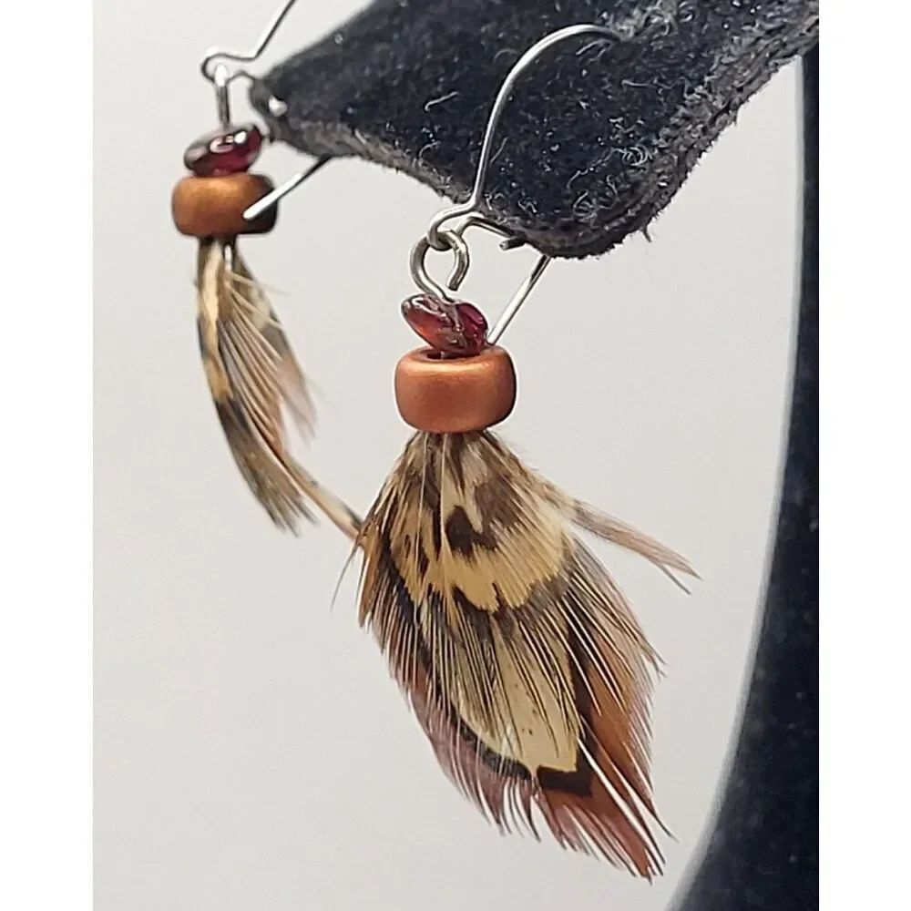 Bohemian Feather Earrings 1.75in